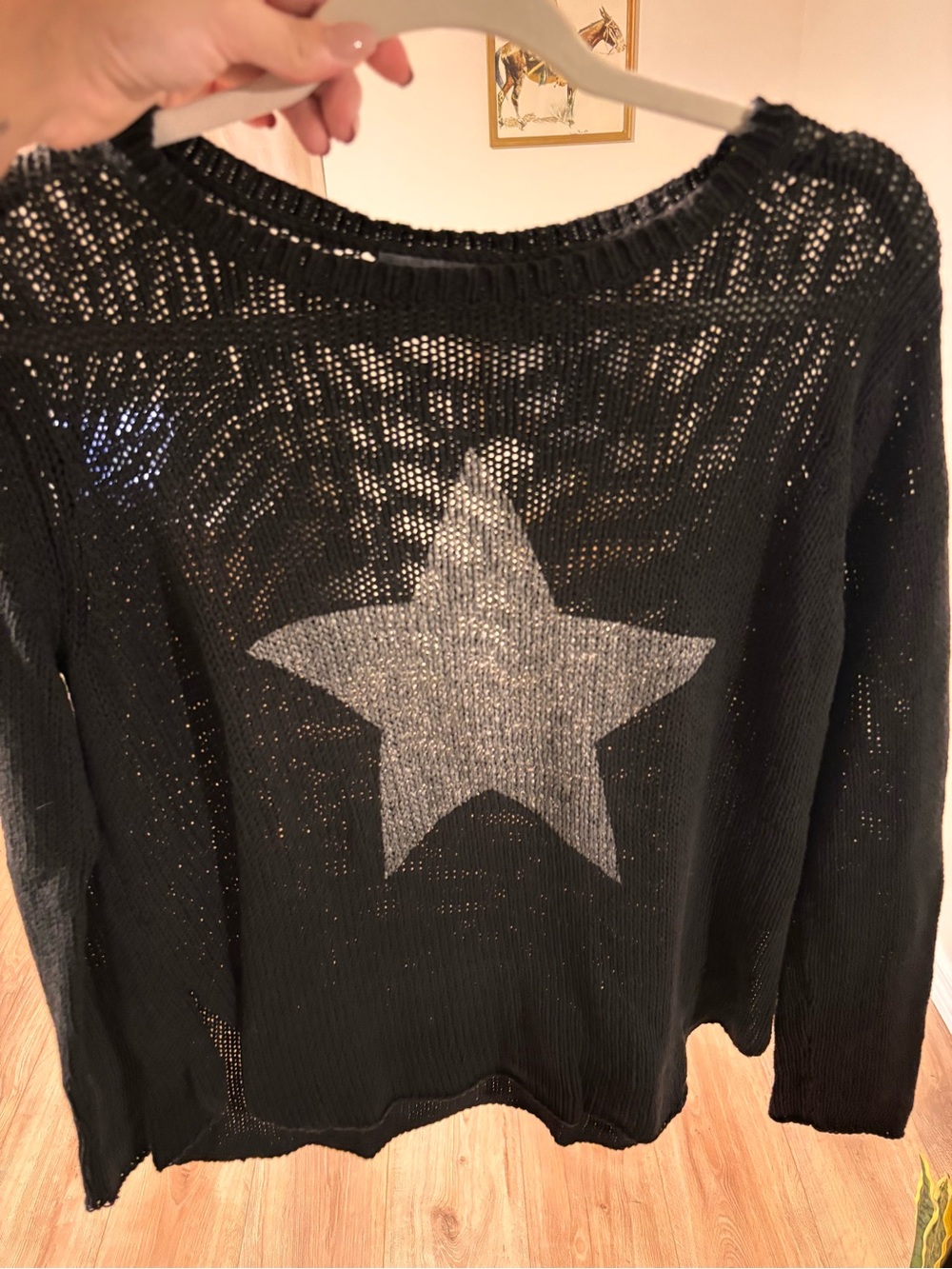 Wooden Ships Black Crewneck Sweater with Silver Star